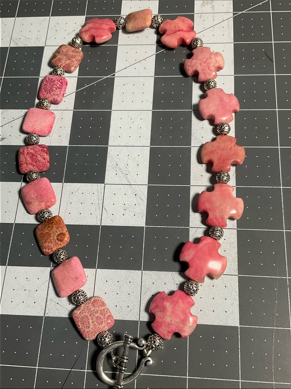 Asymetrical Coral Stone & Silver Necklace